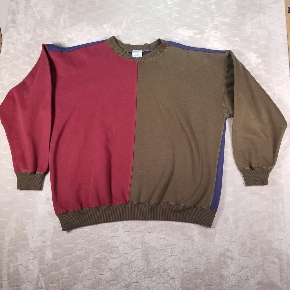 VTG 90's Cheetah Mervyns Color Block Sweatshirt Sz XL Navy Red Brown See Pics